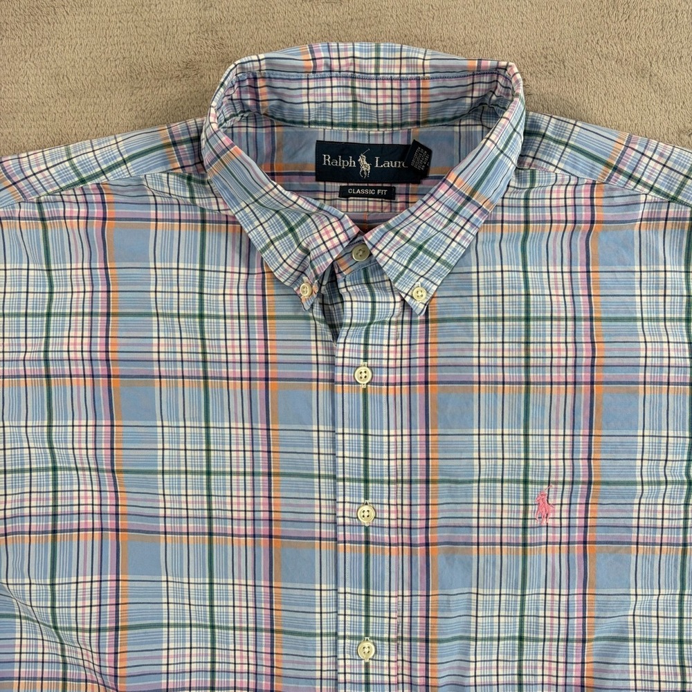 Polo Ralph Lauren Oxford Classic Fit Shirt Men 2XL Multi Plaid Pony‎ Preppy SS